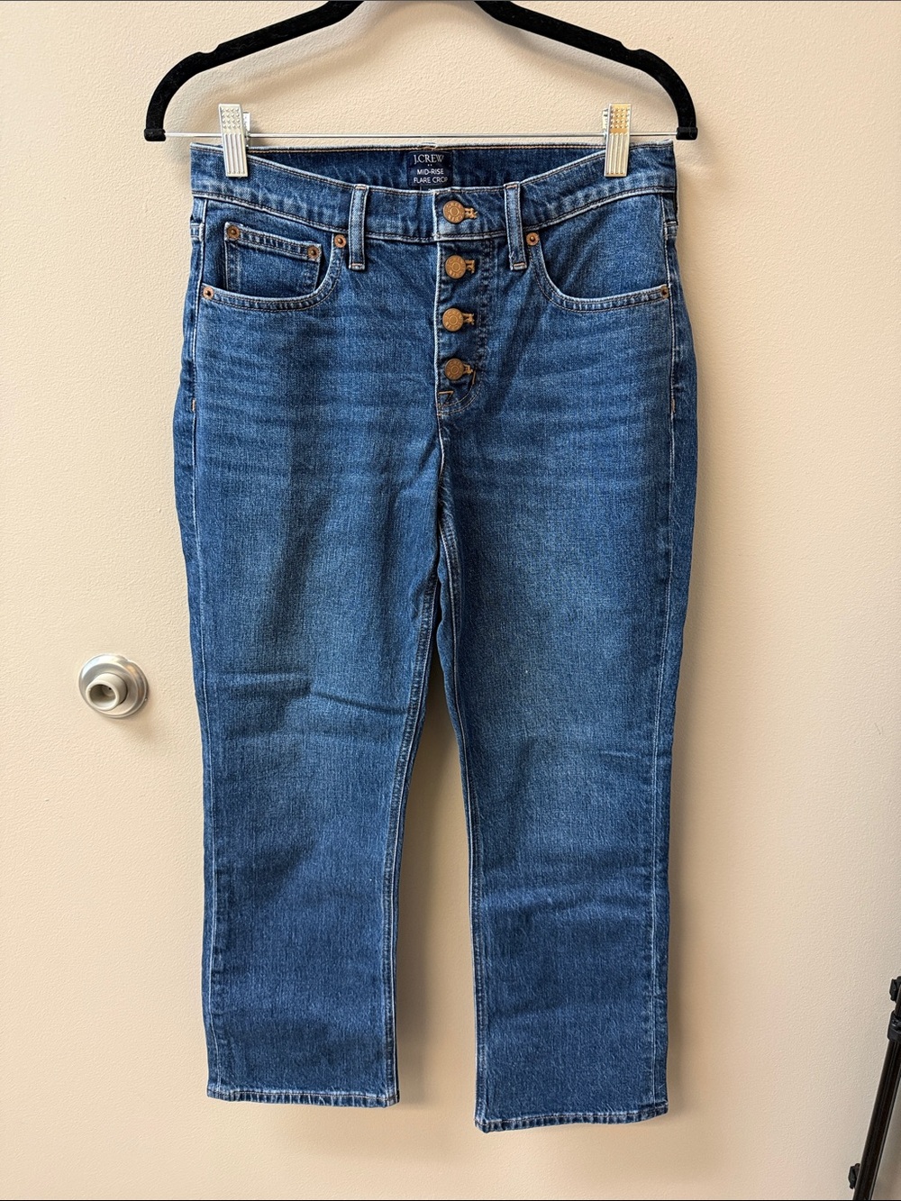 J. Crew Women's Kick Crop Jeans in Medium Blue with Button Fly